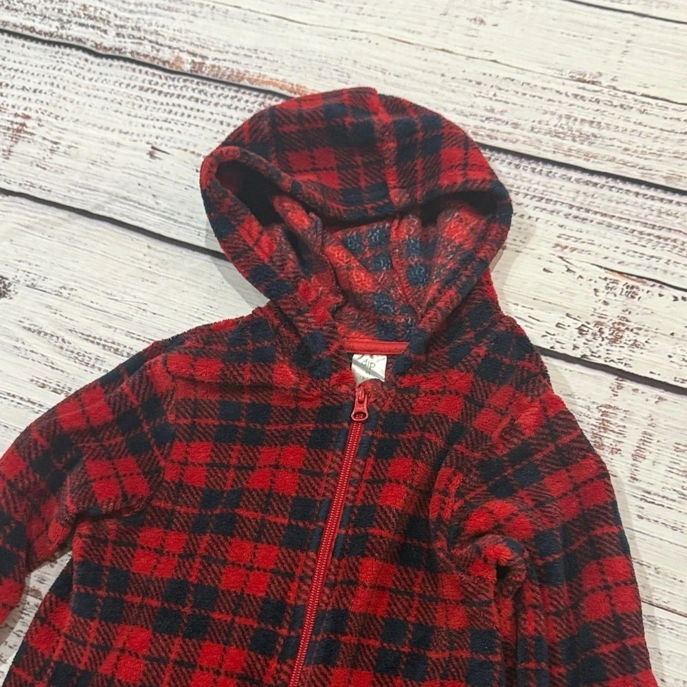 Plaid Hooded Onesie in Red and Navy